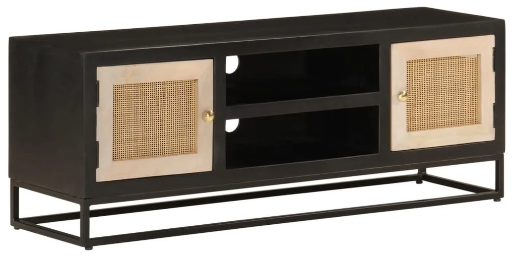 vidaXL Comodă TV, negru, 110x30x40cm, lemn masiv de mango brut și fier