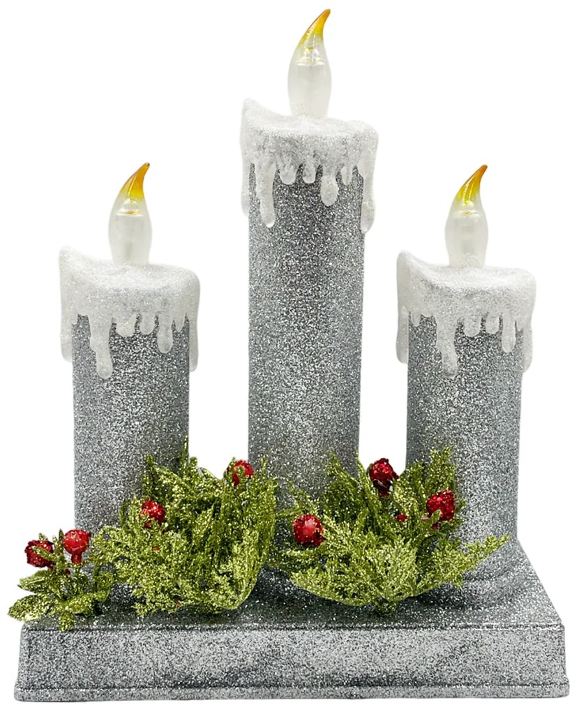 Decor Lumanari Craciun cu lumina LED BRIGHT, Argintiu, 24cm