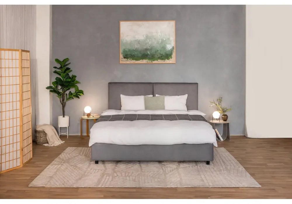 Pat matrimonial gri tapițat cu spațiu de depozitare cu somieră 160x200 cm Myra Bold – Bonami Selection