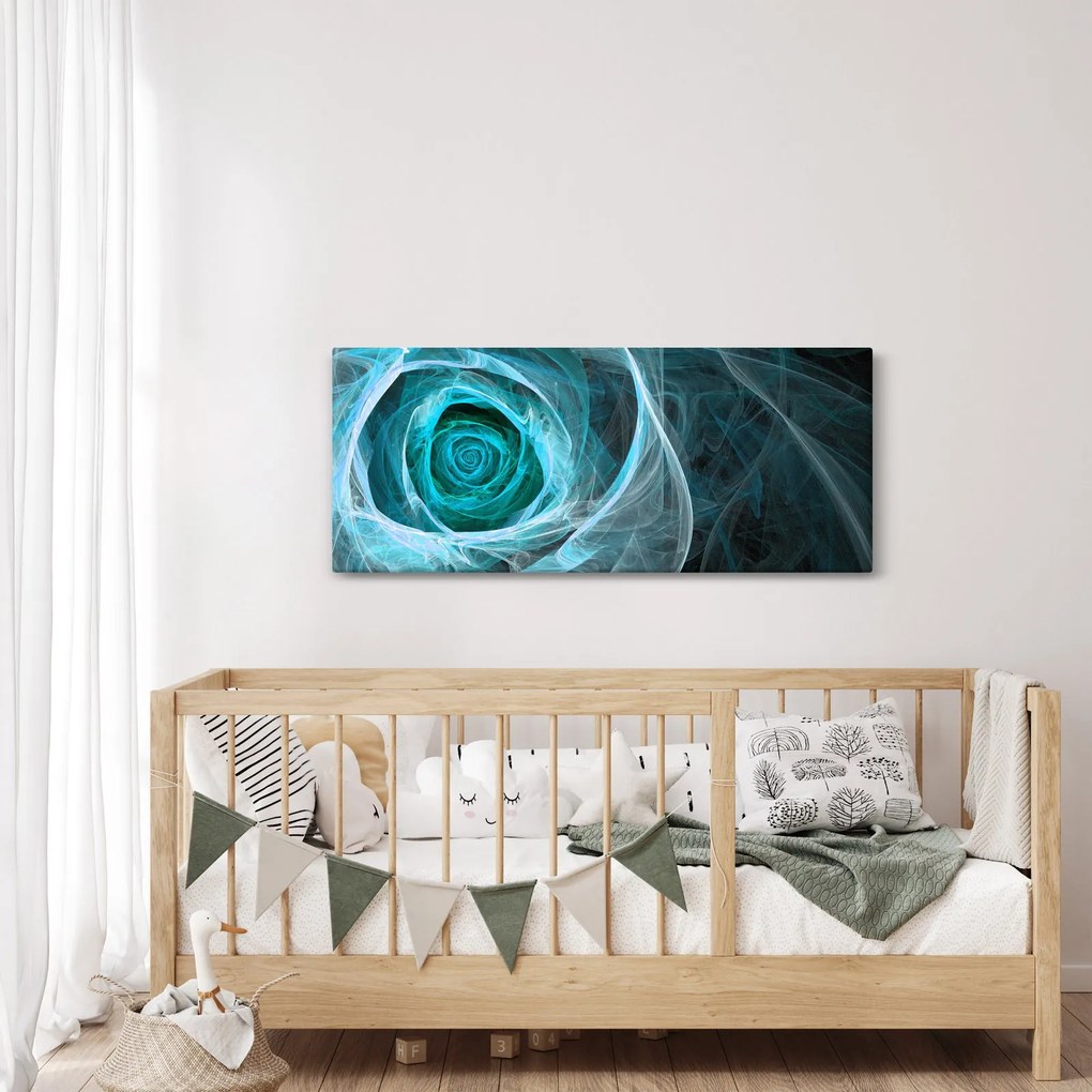 Tablou - Abstract trandafir albastru cu fundal negru (120x50 cm)