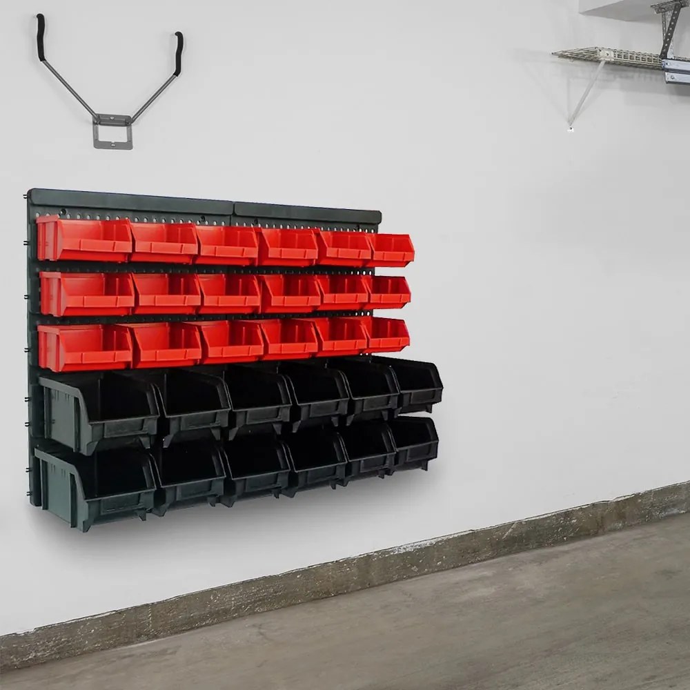 Organizator suspendat pentru atelier ORDER, 30 de cutii, 64x2x38cm, roșu/negru Monzana