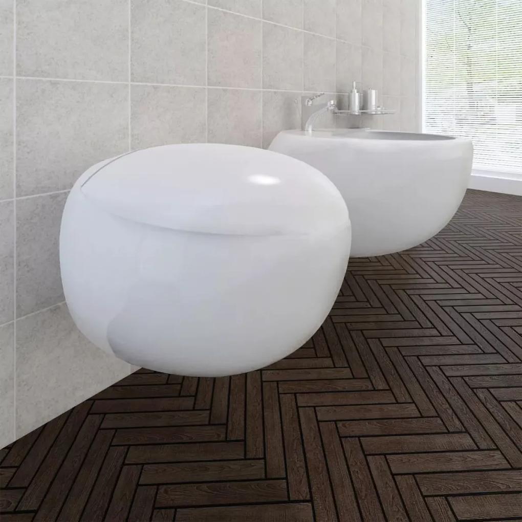 270037 vidaXL Set vas de toaletă și bideu cu montare pe perete, ceramică, alb