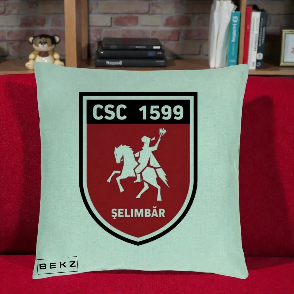 Perna Personalizata CSC 1599 Selimbar Fotbal, 40x40 cm, Verde Menta, Husa Detasabila, Perna Inclusa, BEKZ®
