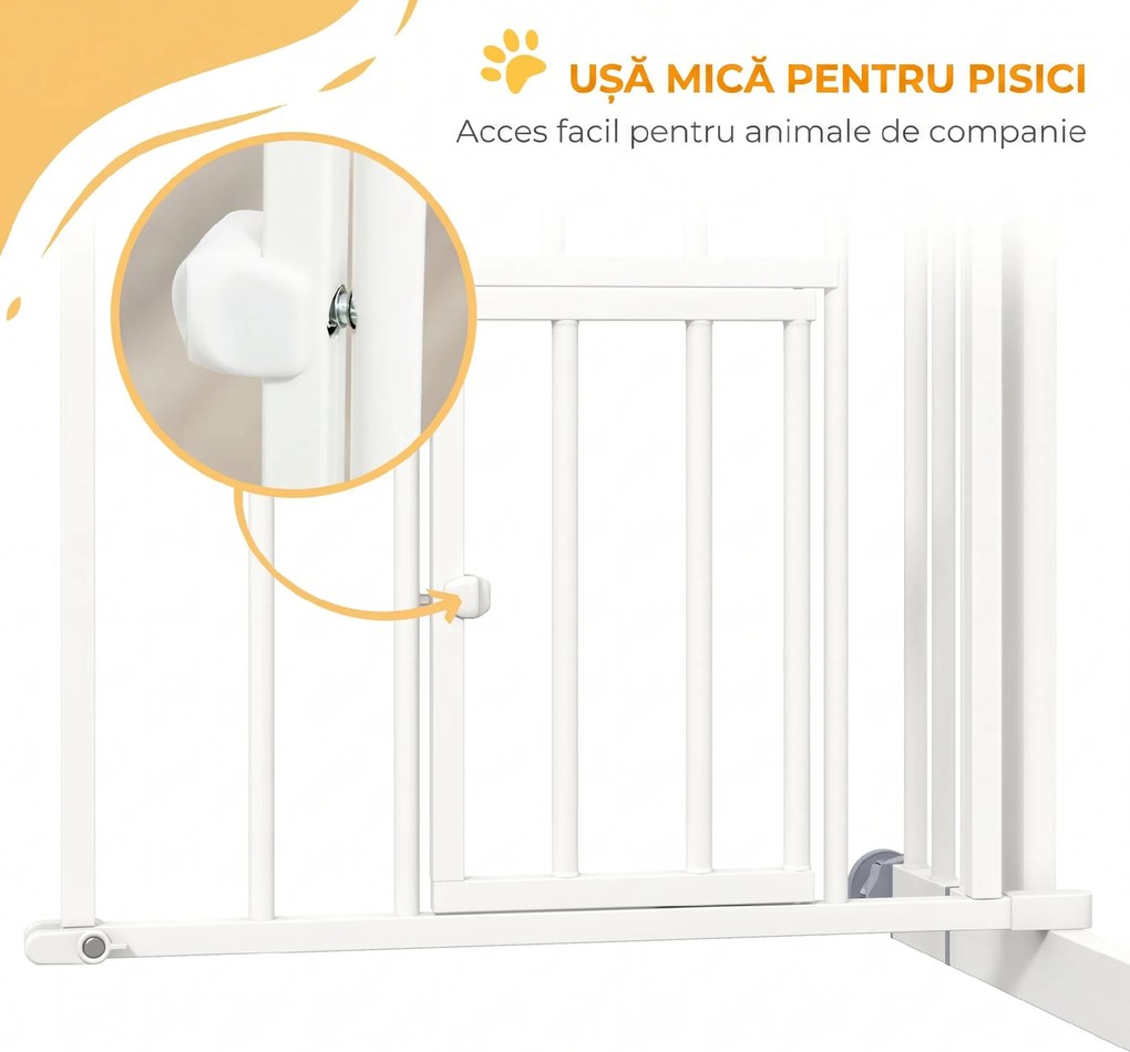 PawHut Uşa de Siguranţă pentru Câini, Barieră pentru Animale de Companie cu Ușă Mică pentru Pisici, 74-100x76 cm, Alb | Aosom Romania