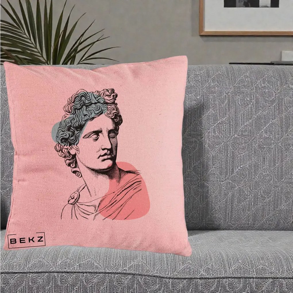 Perna Decorativa Bust Grec Vaporwave, 40x40 cm, Roz, Husa Detasabila, Perna Inclusa, BEKZ®
