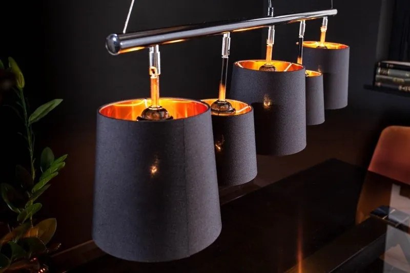 Lustra suspendata cu 5 surse de lumina Levels 100cm negru/ auriu