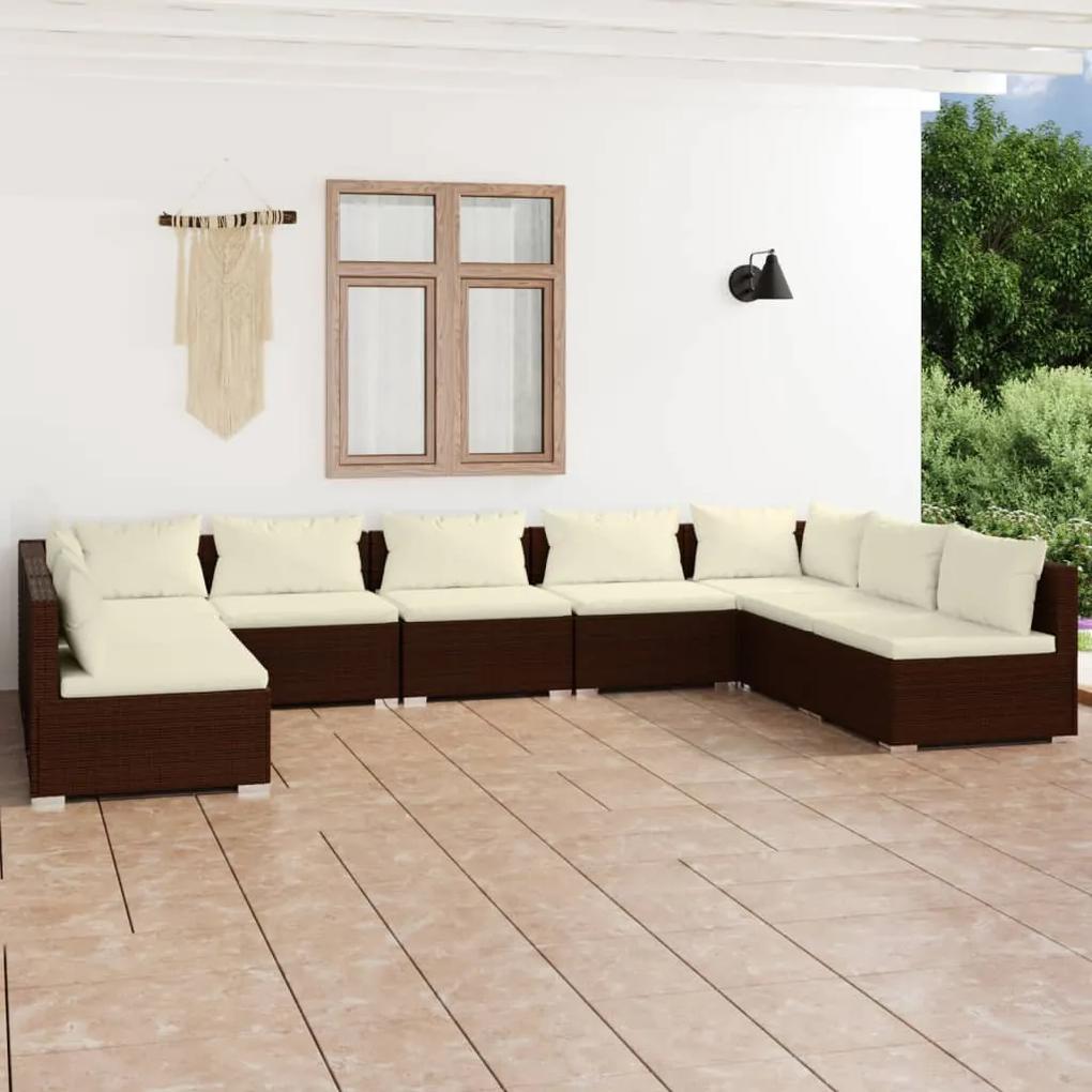 3101906 vidaXL Set mobilier de grădină cu perne, 9 piese, maro, poliratan