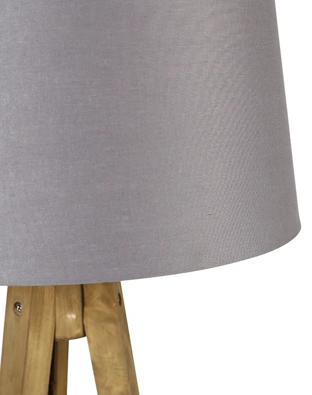 Lampă de podea rustică cu trepied din lemn vintage cu abajur din in gri închis 45 cm - Tripod Classic