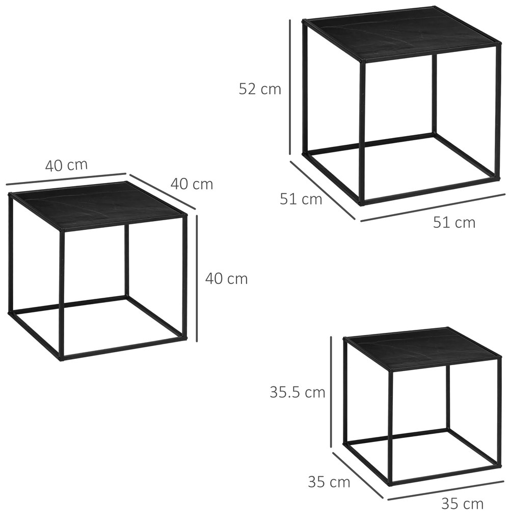 HOMCOM Set de 3 Măsuțe Suprapuse Negre, Mese Laterale Stivuibile pentru Canapea, Design Modern și Versatil | Aosom Romania
