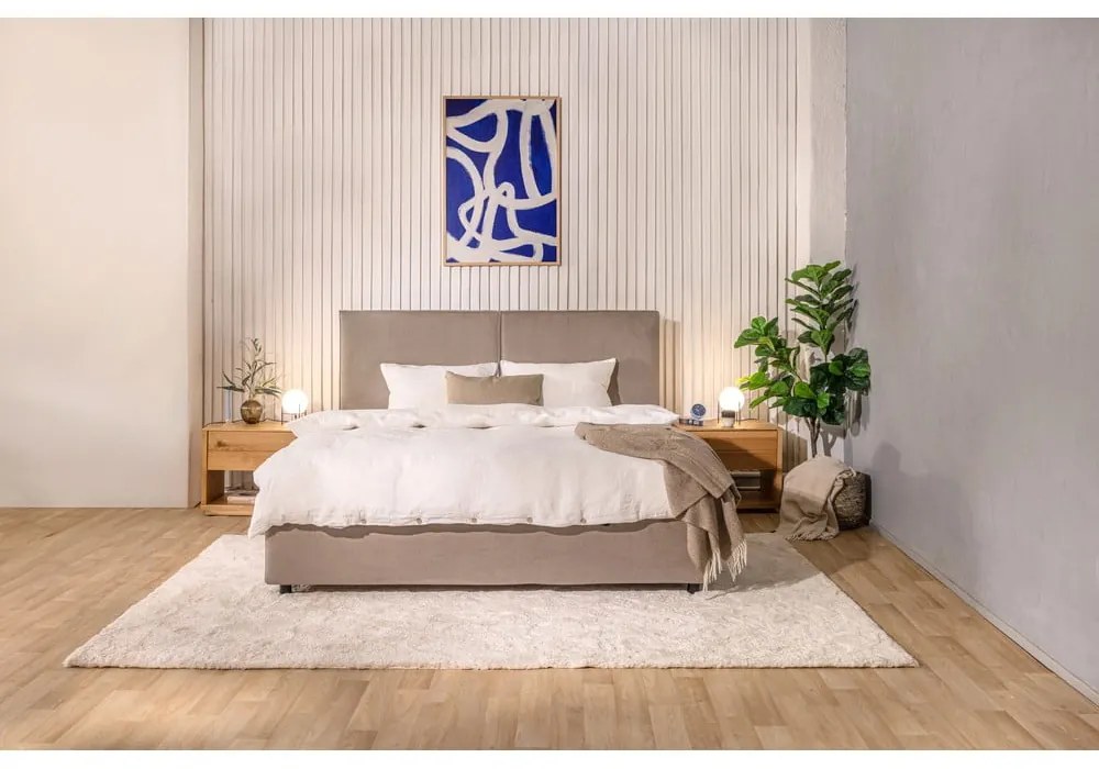 Pat dublu tapițat taupe cu spațiu de depozitare cu saltea / grătar 180x200 cm Myra Bold - Bonami Selection