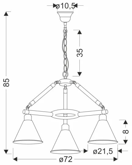 Candelabru cu lanț NEGRU, 3xE27/40W/230V, negru/maro