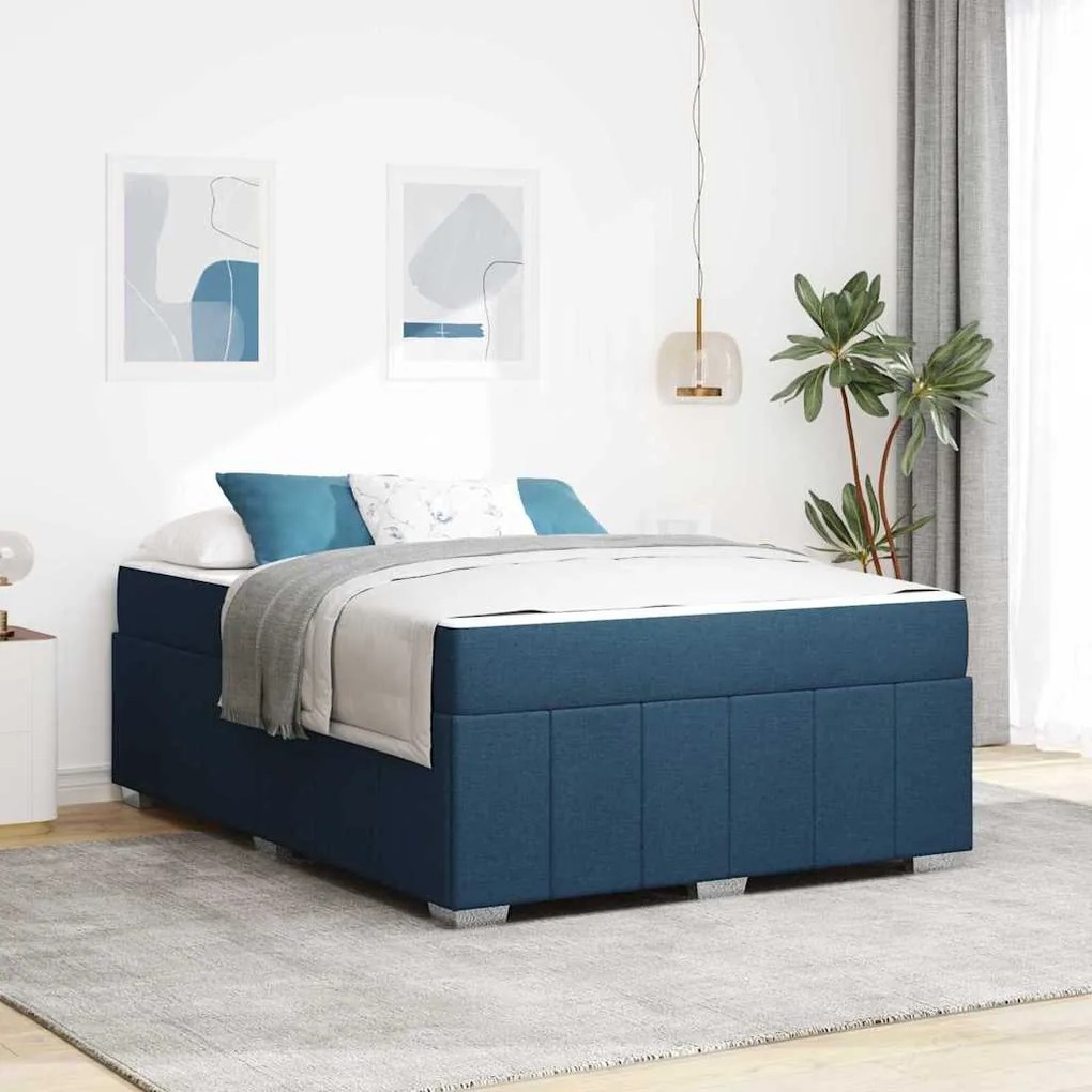 vidaXL Cadru de pat cu saltea albastru 140 x 200 cm țesătură