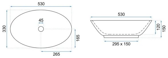 REA-U4603 - Lavoar pentru blat PAMELA 33x53 cm, ceramică, alb lucios