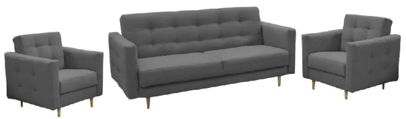 Set Canapea Extensibila + 2 Fotolii AMEDIA Stofa Gri Inchis