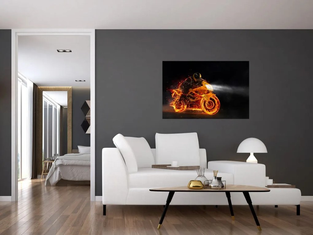 Tablou - Motociclist cu flăcări (90x60 cm)