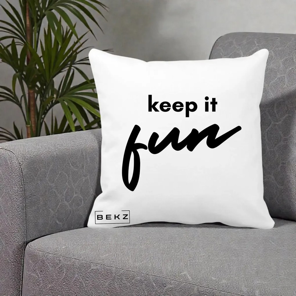 Perna Decorativa Keep It Fun, 40x40 cm, Alba Mata, Husa Detasabila, Perna Inclusa, BEKZ®