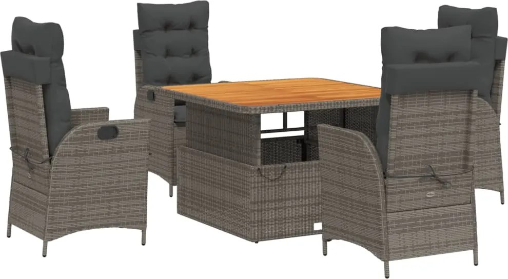 vidaXL Set mobilier de grădină cu perne, 5 piese, gri, poliratan