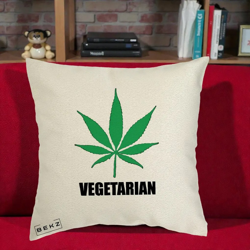 Perna Decorativa Vegetarian cu Frunza, 40x40 cm, Ecru, Husa Detasabila, Perna Inclusa, BEKZ®