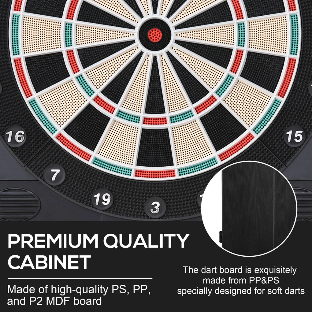 HOMCOM Tabla de Darts Electronică Profesională cu 6 Display-uri, 12 Săgeți, 27 Moduri de Joc, 51x6.5x57cm, Negru | Aosom Romania