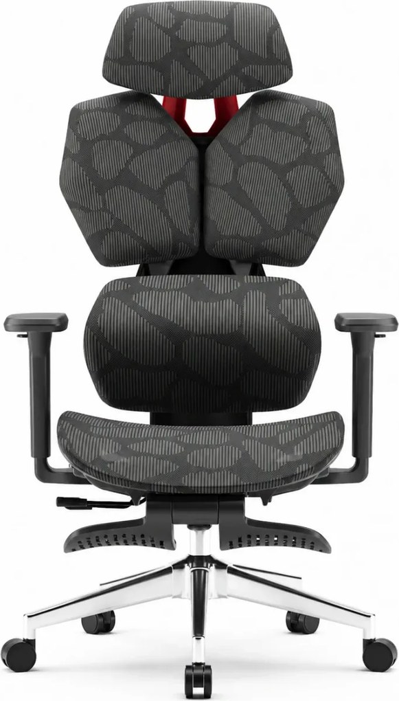 PORTO E04 Pro Executive – Scaun Ergonomic cu Suport Lombar Ajustabil, Tetieră Reglabilă, Cotiere 3D, Șezut Extensibil, Înclinare 135°, Suport pentru Picioare și Bază Metalică, Mesh, Negru