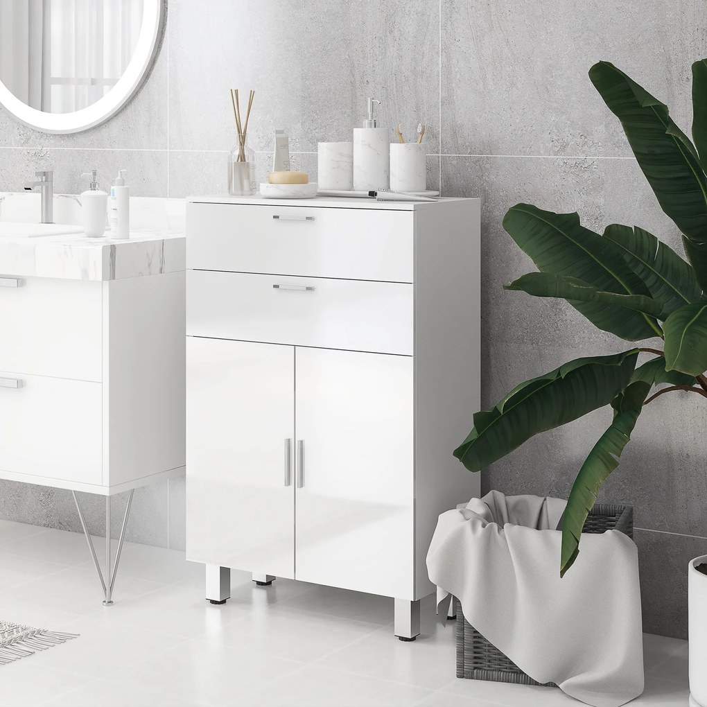 kleankin Dulap de baie, comodă de baie, 2 sertare, raft reglabil, lemn, Alb | Aosom Romania