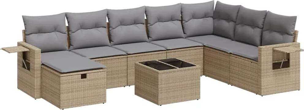 vidaXL Set canapele de grădină, 9 piese, cu perne, bej, poliratan