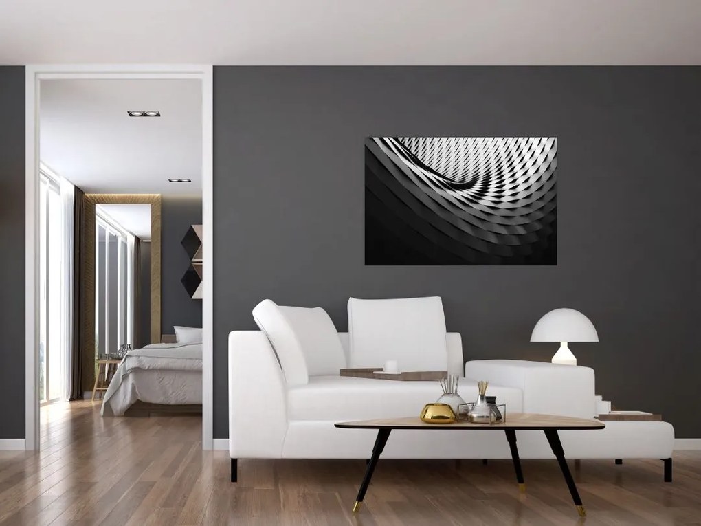 Tablou abstract - spirală alb neagră (90x60 cm)