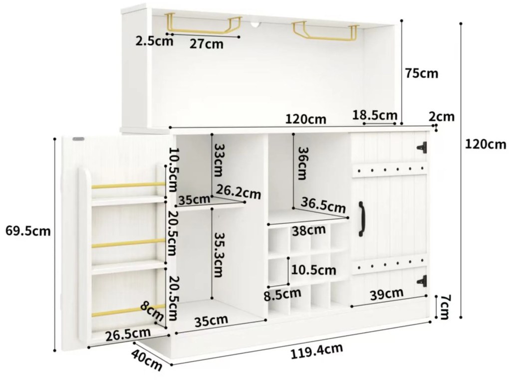 Bufet modern cu suport pentru pahare de vin, Alb | Aosom Romania