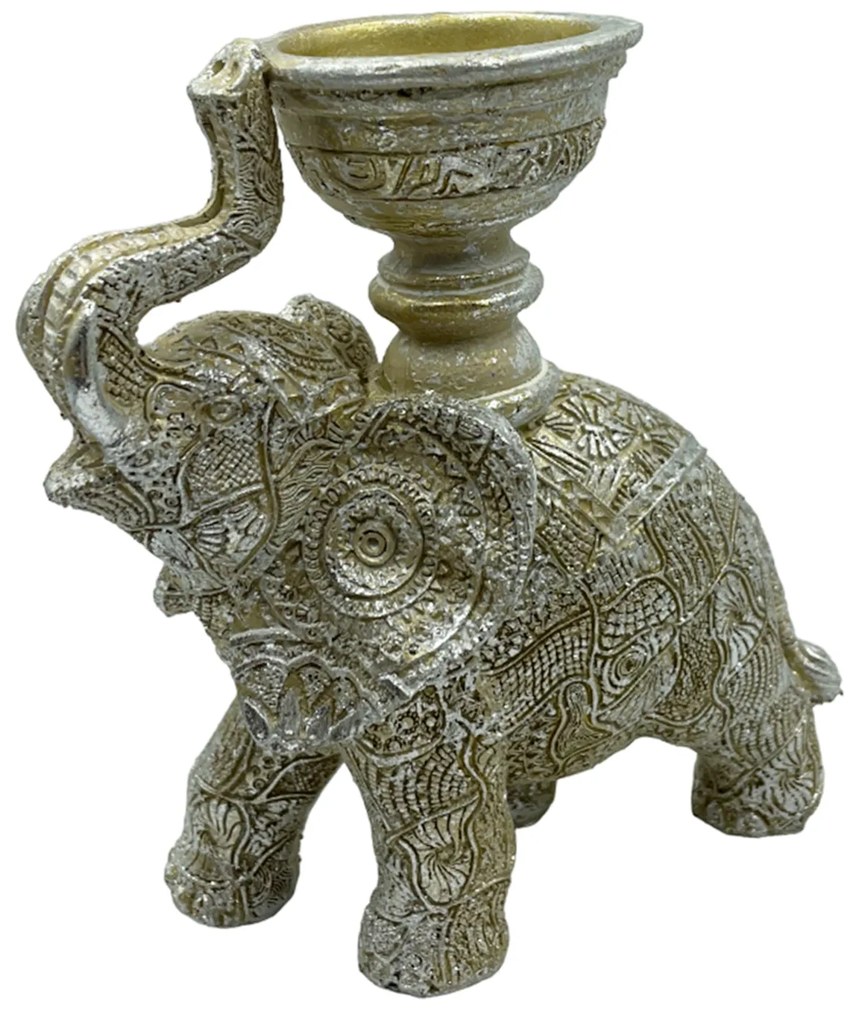 Suport lumanare, Elefant Aster, Argintiu, 12x15cm