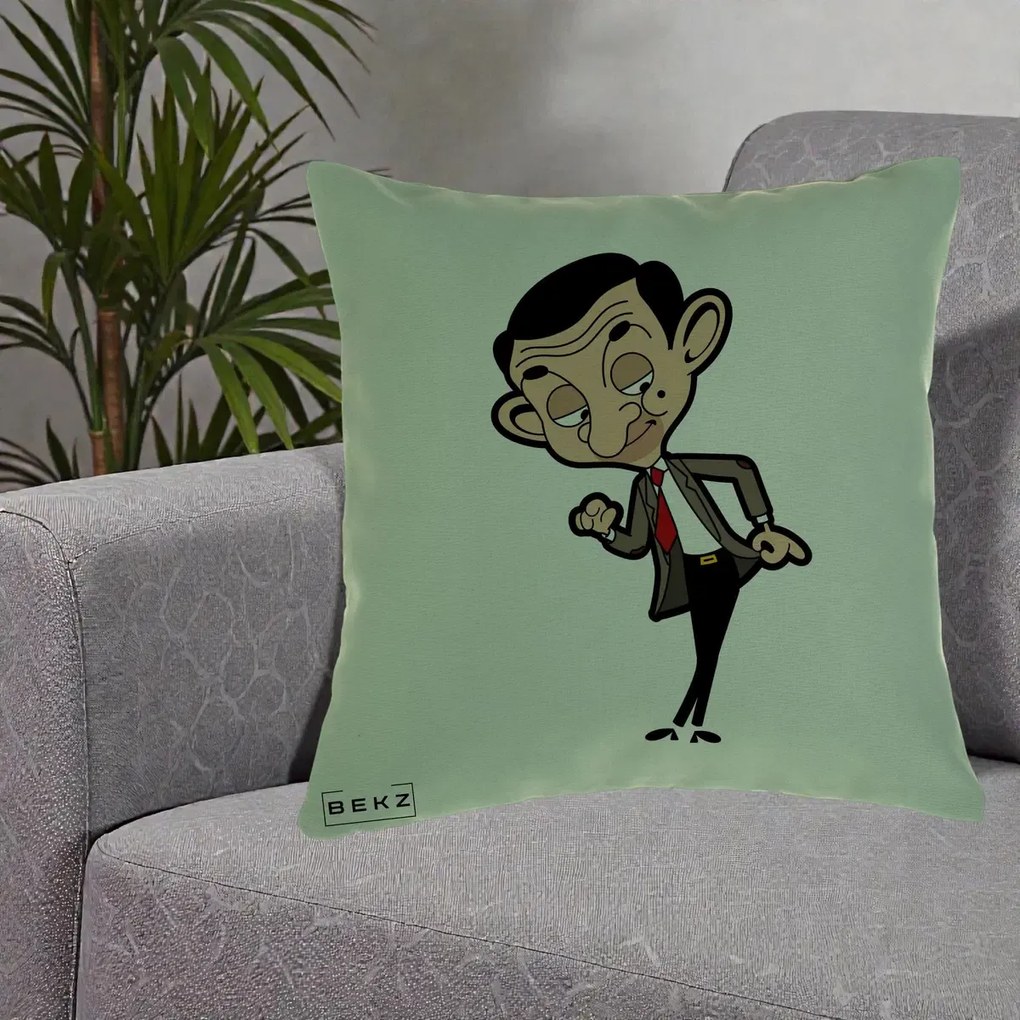 Perna Personalizata Mr. Bean Caricatura, 40x40 cm, Verde, Husa Detasabila, Perna Inclusa, BEKZ®