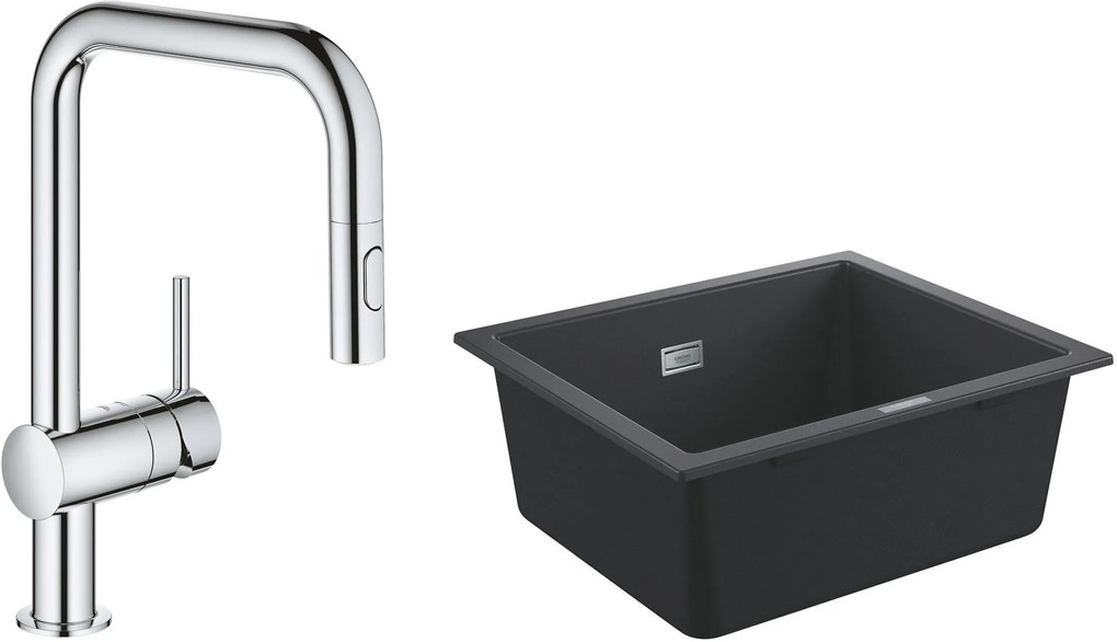 Set chiuvetă din granit Grohe K700 31654AP0, baterie bucătărie Grohe Minta 32322002