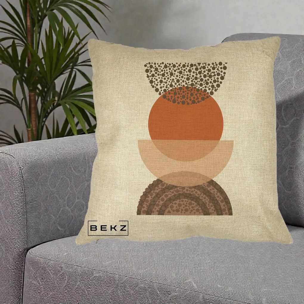 Perna Decorativa Boho Stiva Forme Punctate Terracotta, 40x40 cm, Crem, Husa Detasabila, Perna Inclusa, BEKZ®