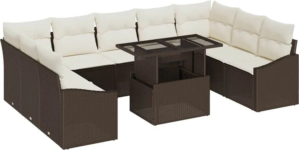 vidaXL Set de canapele pentru grădină cu pernă 10 pcs Maro și Crem