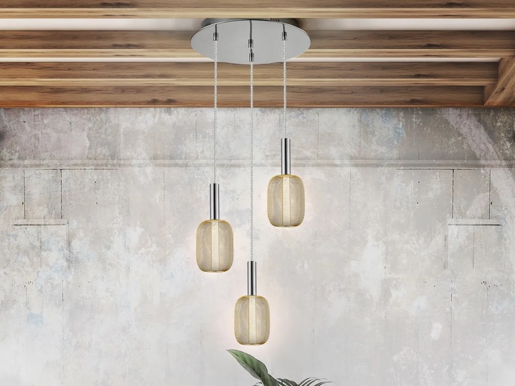 Lustra cu 3 pendule LED design modern Micron crom/auriu SV-413626