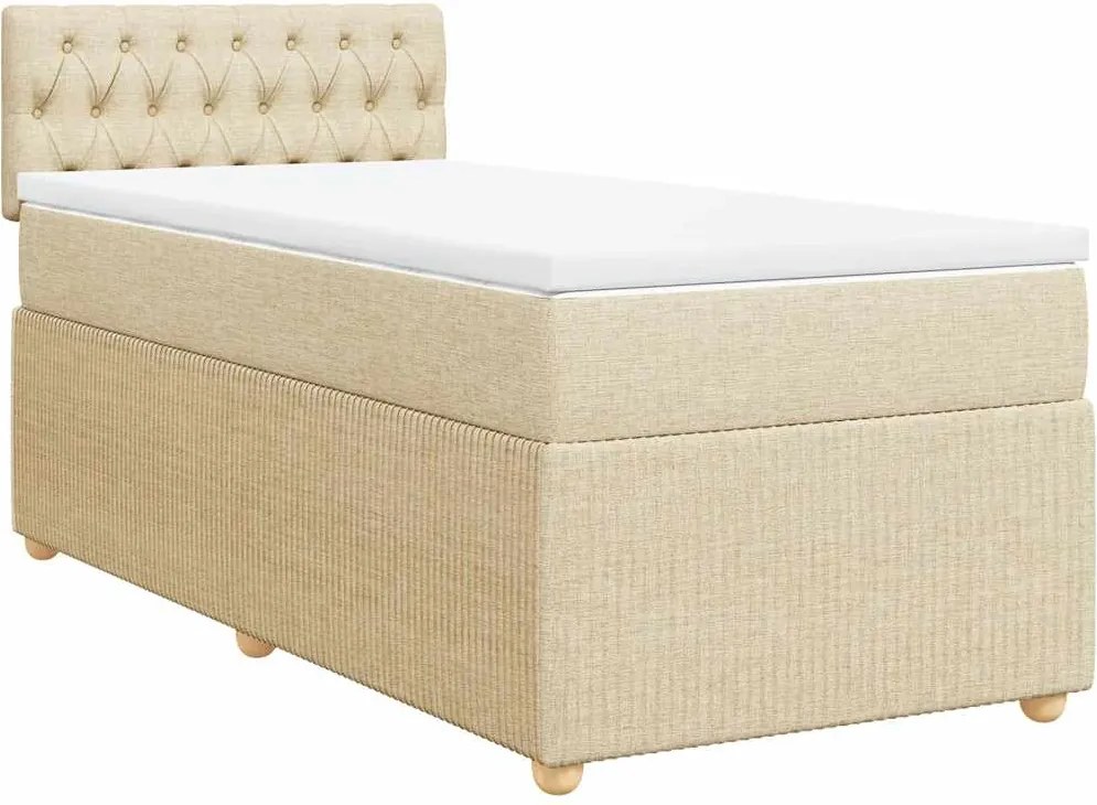 vidaXL Pat box spring cu saltea, crem, 90x200 cm, textil