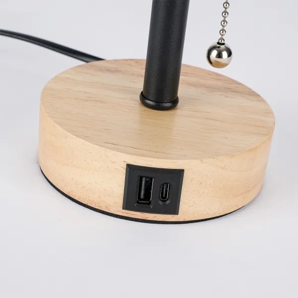 BRILAGI - Lampă de birou TABLON cu port USB 1xE27/25W/230V stejar/negru