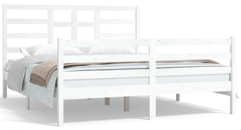 Cadru de pat, alb, 160x200 cm, lemn masiv Alb, 160 x 200 cm