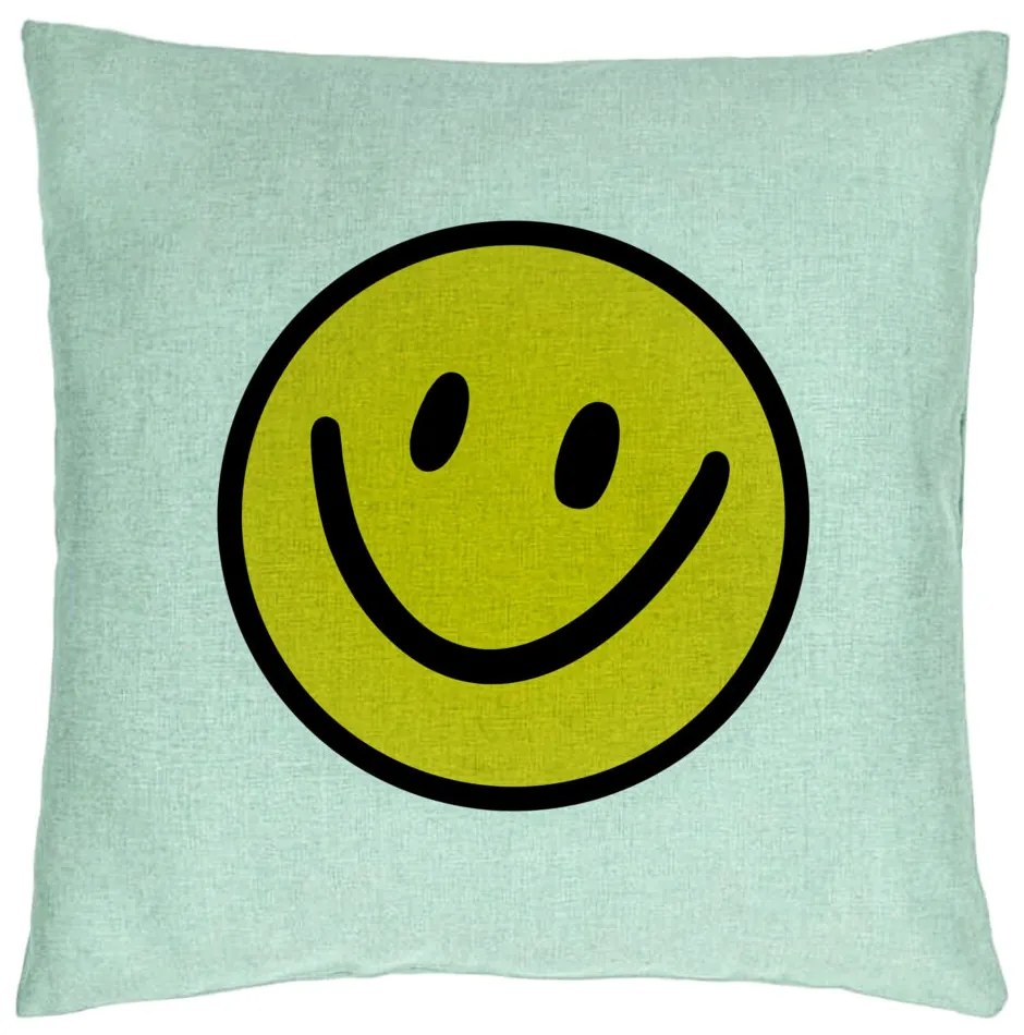 Perna Decorativa, Model Smiley Face 2, 40x40 cm, Verde Menta, Husa Detasabila, Burduf