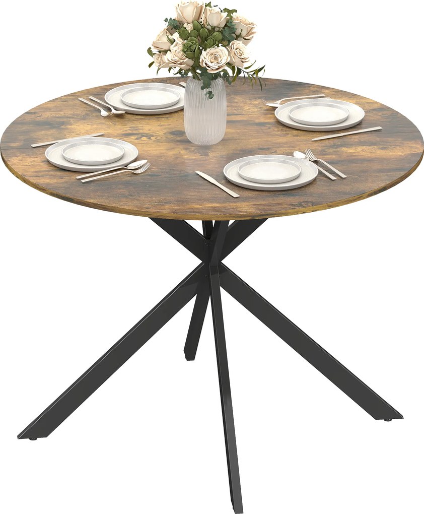 HOMCOM Masă rotundă pentru 4 persoane, masă de bucătărie în stil industrial cu picioare din oțel, pentru sufragerie, bucătărie, Maro rustic | Aosom Romania