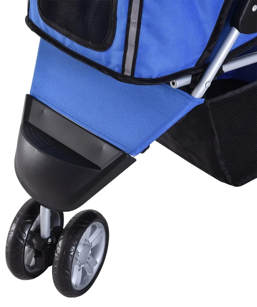 PawHut Cărucior Pliabil pentru Câini cu Roți, Coș de Depozitare și Căptușeală Detașabilă, 75x45x97 cm, Albastru | Aosom Romania