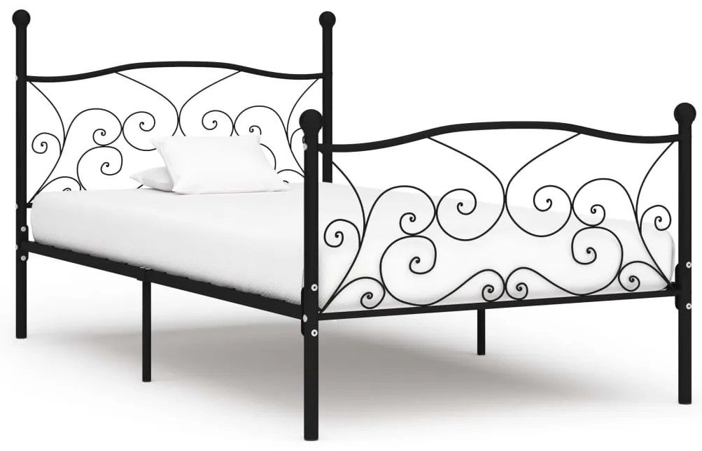 vidaXL Cadru de pat cu bază din șipci, negru, 100 x 200 cm, metal