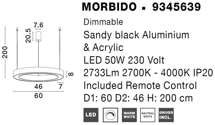 Pendul LED dimabil design modern MORBIDO negru
