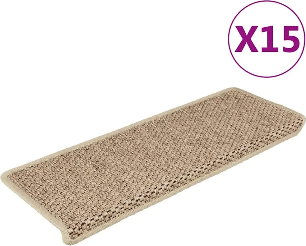 vidaXL Covorașe scări autoadezive 15buc nisipiu 65x21x4cm aspect sisal