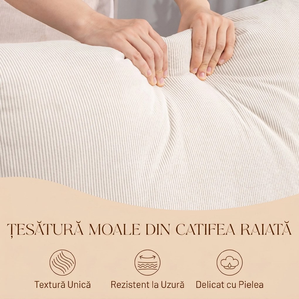 HOMCOM Balansoar din Catifea Fină cu Suport Picioare, Spătar Reclinabil, Stil Scandinav, Crem | Aosom Romania