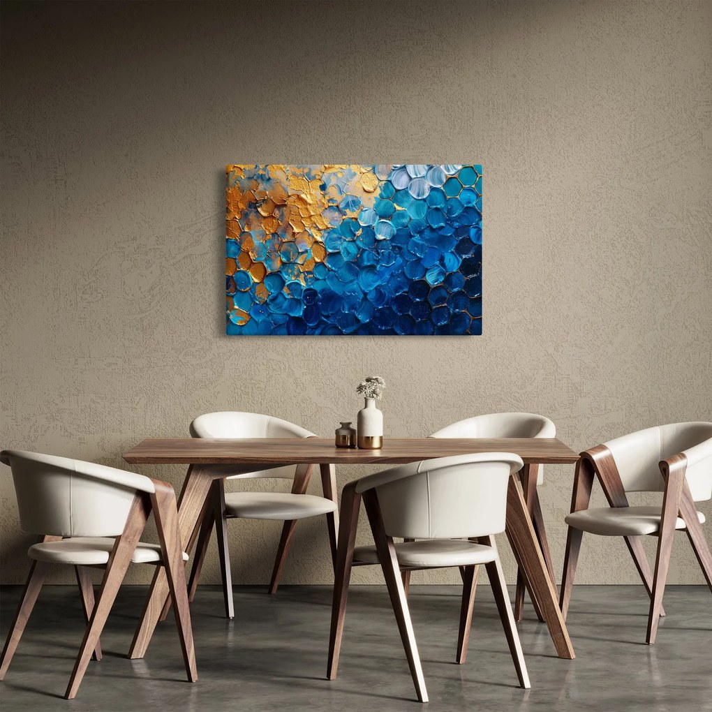 Tablou - Pictura albastru-auriu (90x60 cm)