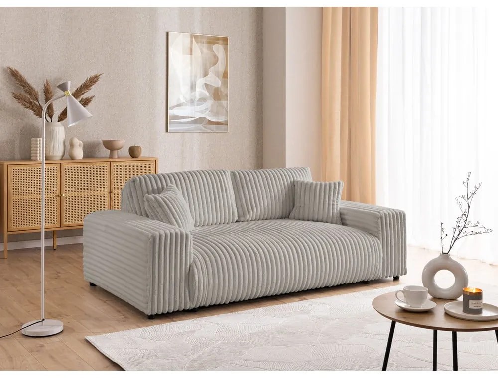 Canapea gri deschis cu tapițerie din catifea reiată 213 cm Justin – Ropez