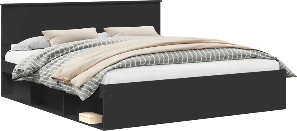 vidaXL Cadru de pat cu headboard Negru 180 x 200 cm Lemn compozit