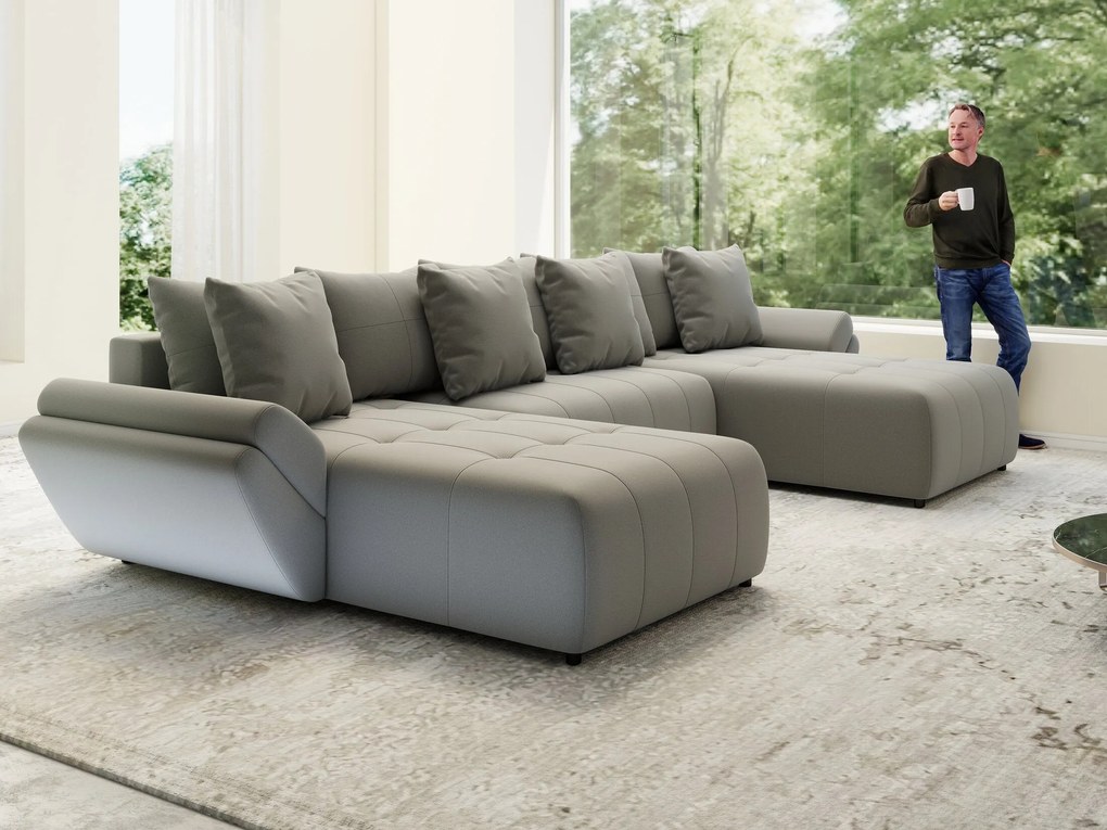 Colțar extensibil dumonde cu ladă de depozitare si sezut confortabil din spuma high-density, Berlin U Royal Grey 380x180 cm