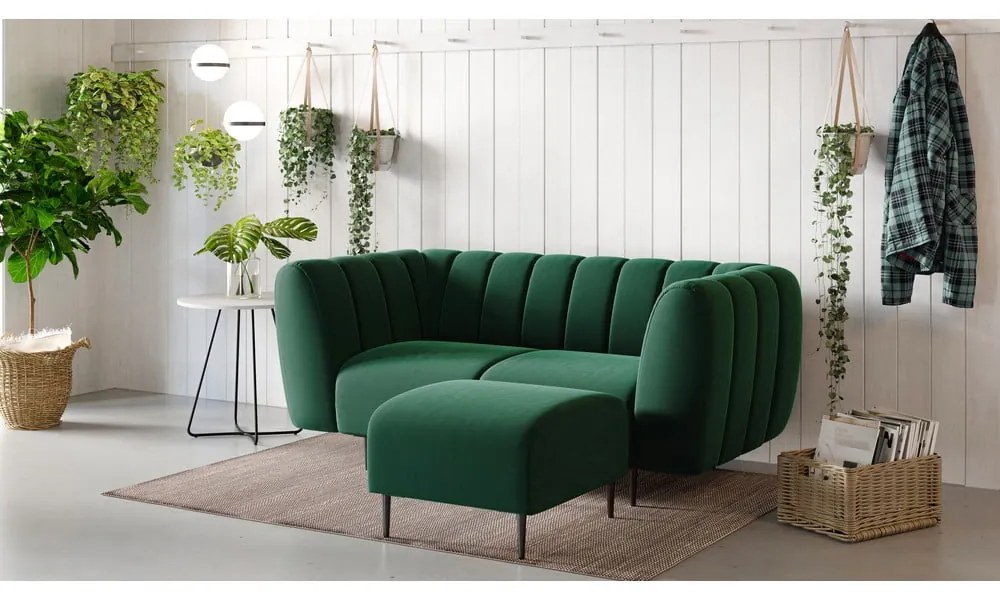 Taburet cu tapițerie din catifea Ghado Shel, verde închis