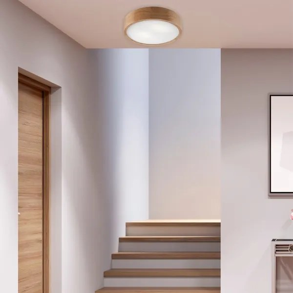 Brilagi CARVALHO Lampă de plafon LED RGBW dimmabilă, 2xE27/9W/230V, Wi-Fi, finisaj stejar, diam. 37,5 cm
